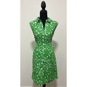 Tommy Hilfiger Green Daisy Print 100% Cotton Belted Shirt Dress Size 14